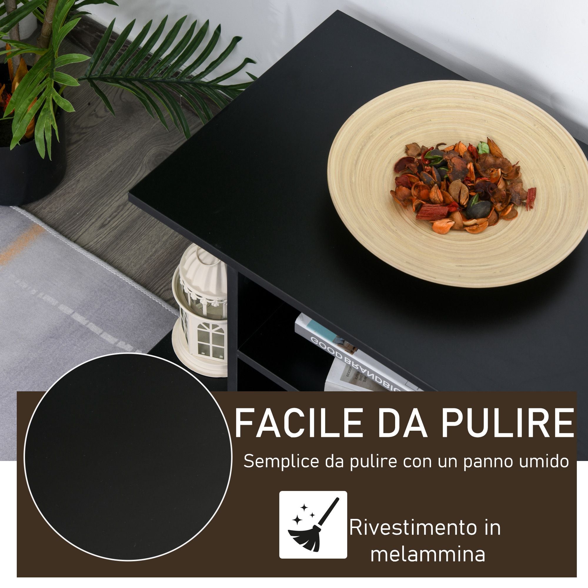 Mobile Wooden TV Door with wheels, black, 80x40x40cm - Borgè