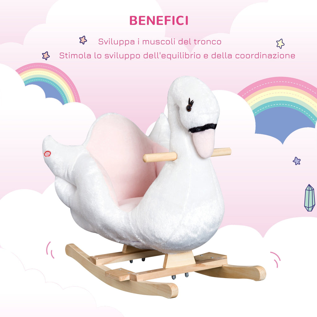 Homcom swan -shaped rocking, metal and wood structure - white - Borgè