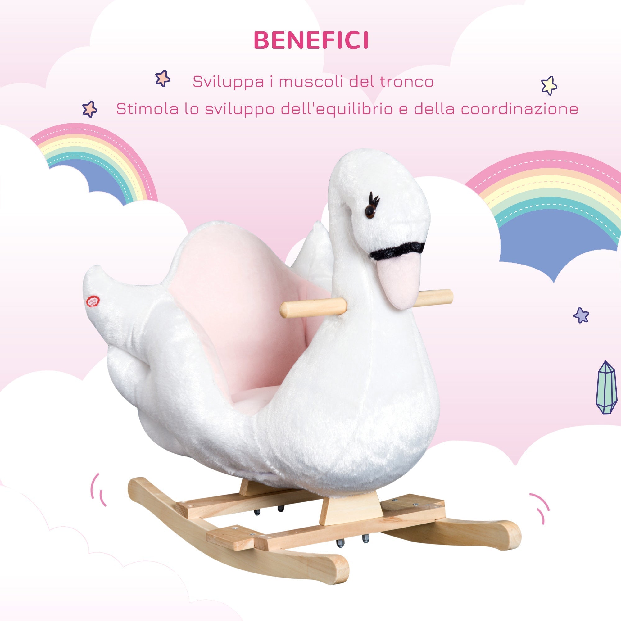 Homcom swan -shaped rocking, metal and wood structure - white - Borgè
