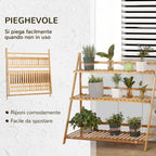3 Tier Bamboo Outdoor Planter with Raised and Folding Design, 98x37x96.5 cm, Wood Color - Borge' Group Limited