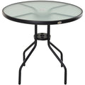 Garden Table with Tempered Glass Top and Steel Umbrella Hole Ф80 x 72 cm Black - Borge' Group Limited