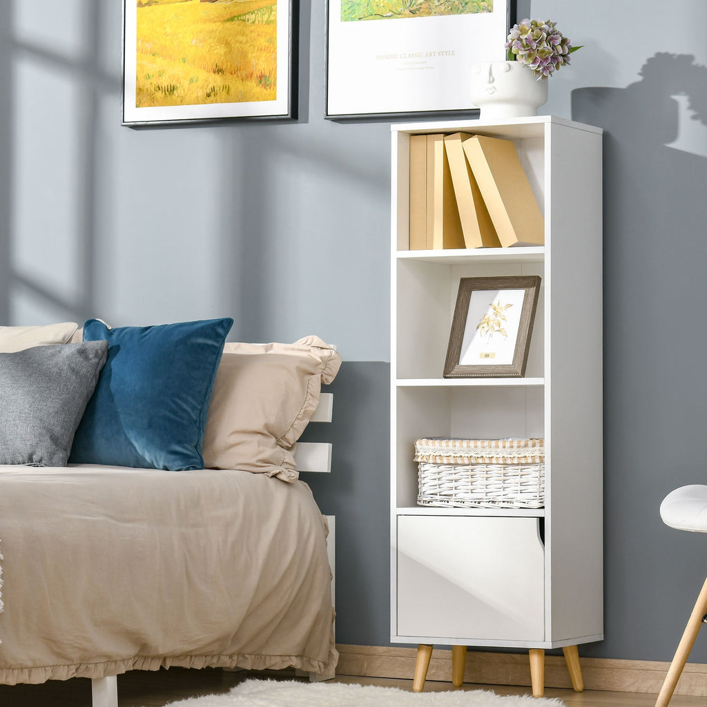 shelf bookcase with 3 shelves and 1 wooden locker, 40x30x129.5cm - white - Borgè