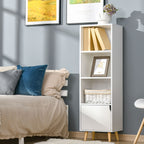 shelf bookcase with 3 shelves and 1 wooden locker, 40x30x129.5cm - white - Borgè
