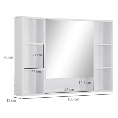 Kleankin Bathroom mirror with shelves and locker with mirrored door, 100x15x70cm, white - Borgè