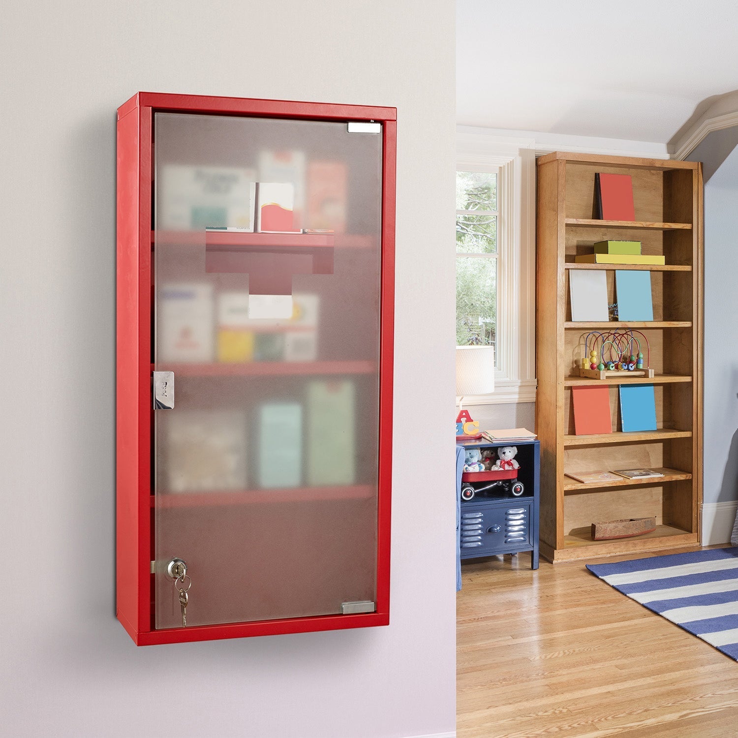 CASTETTA DATE MEDICINE medicinal locker 4 levels glass door 60 × 30 × 12cm red - Borgè