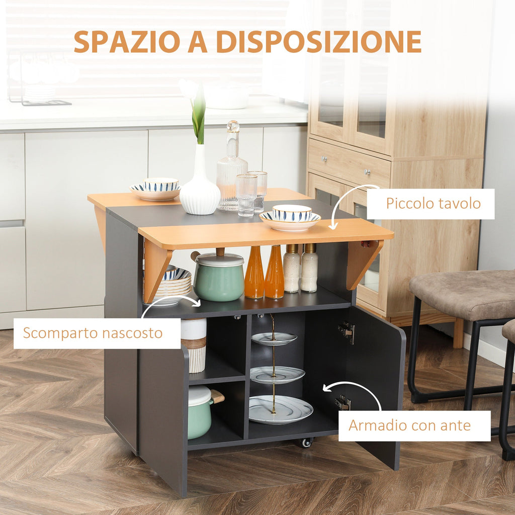 Homcom Folding table saving for 4 people max with 4 wheels, hidden shelf and locker with doors, 70x83x75 cm - Borgè