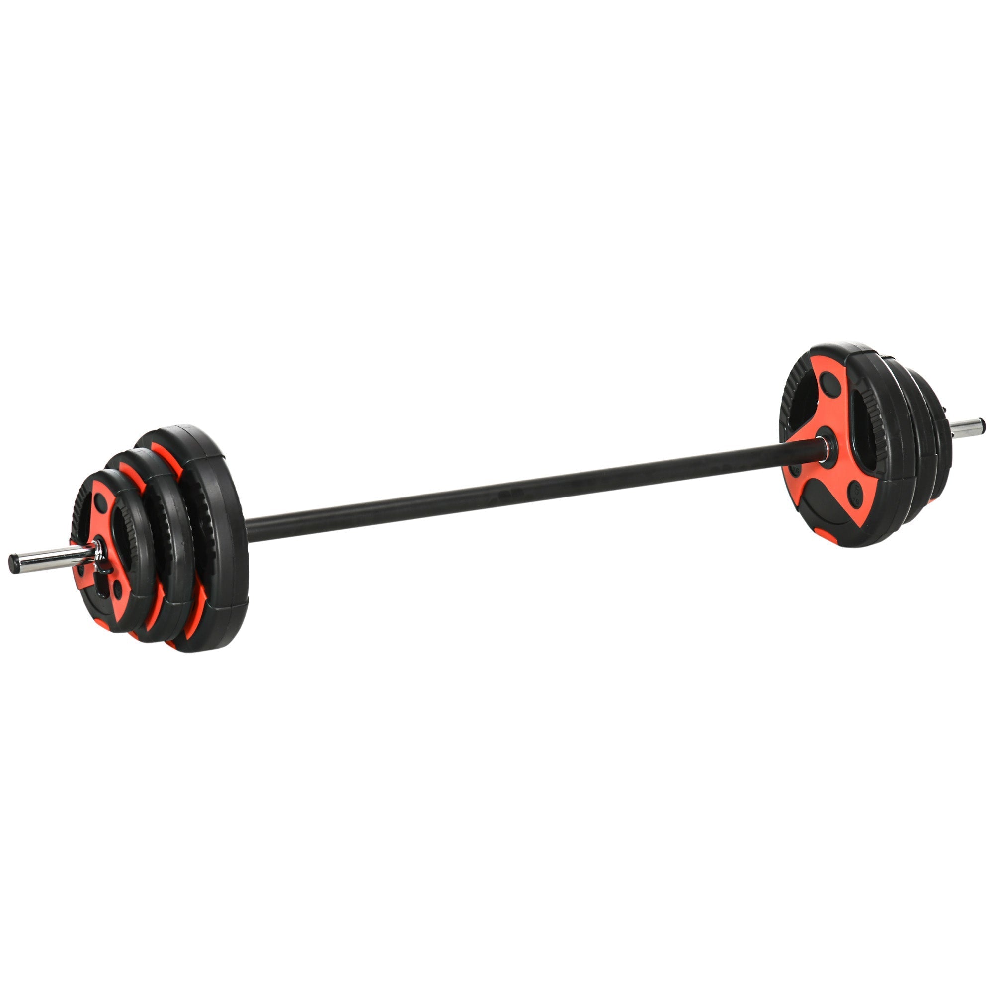 Barbell and Disc Set 20kg Total with Non-Slip PU Handle, Ø17x140 cm, Black and Red - Borge' Group Limited