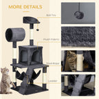 Cat Tree with Cat Scratching Post, Cat House, Hammock, Bed, Tunnel and Ball, 48x48 x125 cm, Dark Grey - Borge' Group Limited