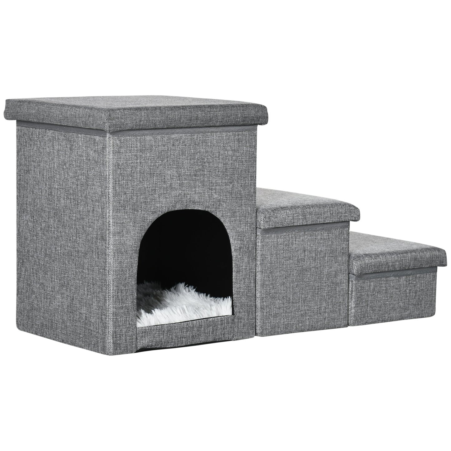 Pawhut Scaletta for dogs and cats 10kg max 3 steps with dog house and storage space, 73.5x33x40.5 cm, Grey - Borgè