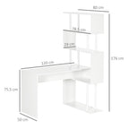 Modern Angular Desk in Chocolate Office and Studio with 4 -level shelf, 120x80x176 cm, white - Borgè