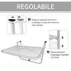 3-Tier Adjustable Height Railing Table with Hooks, Metal, 60x56.5x45 cm, White - Borge' Group Limited