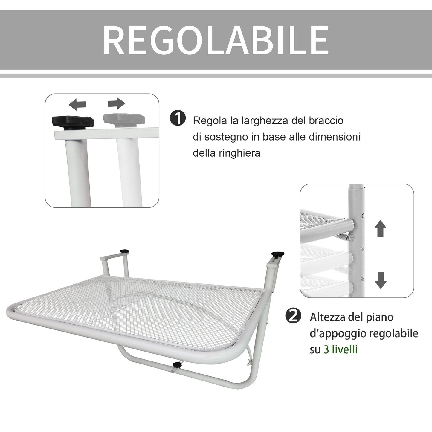 Outsunny railing table height height 3 metal levels, 60x56.5x45cm white - Borgè