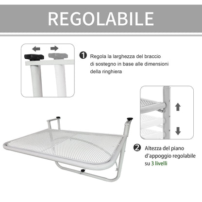 Outsunny railing table height height 3 metal levels, 60x56.5x45cm white - Borgè