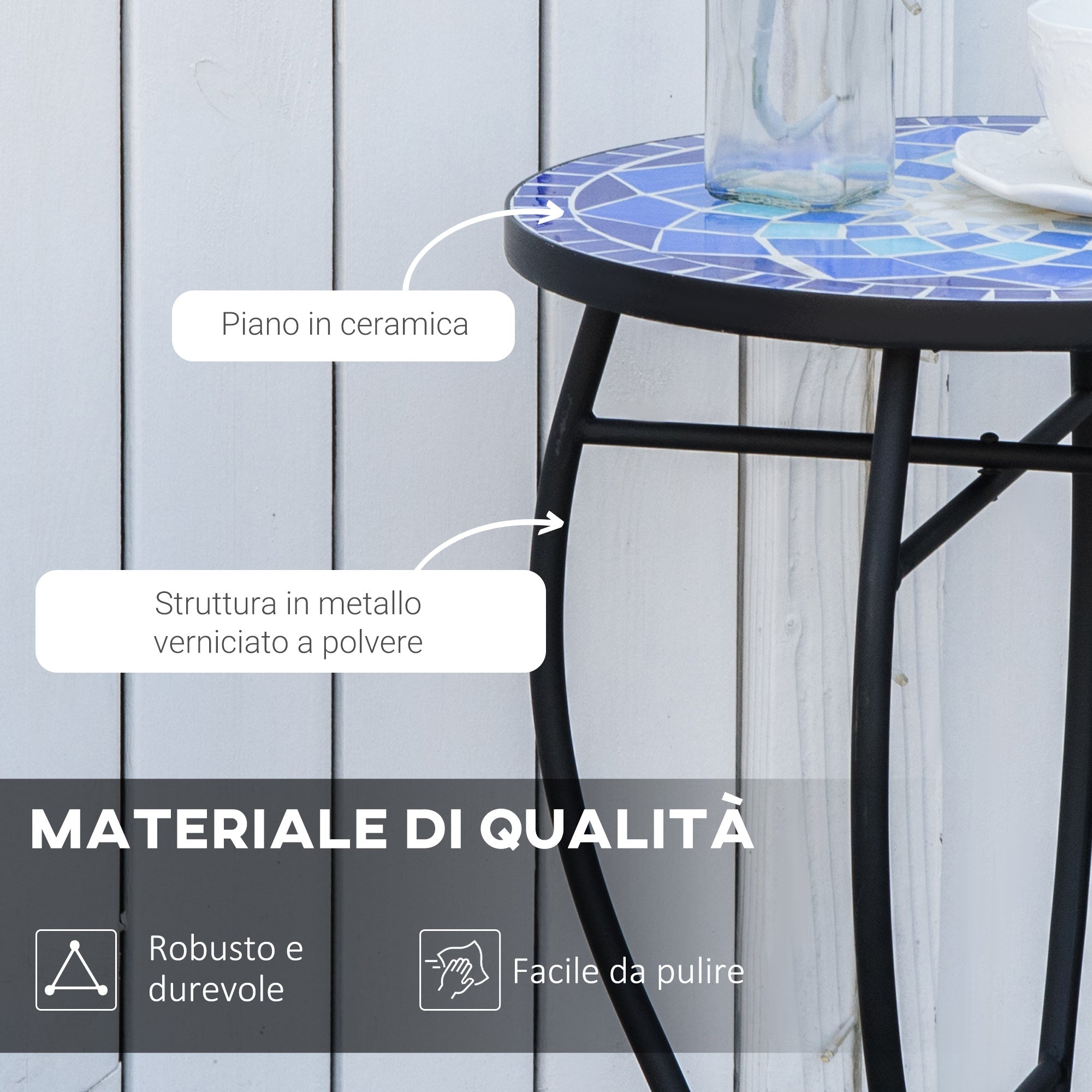 Round Mosaic Metal Garden Coffee Table with Ceramic Top, Ф35.5x53.5cm - Borge' Group Limited