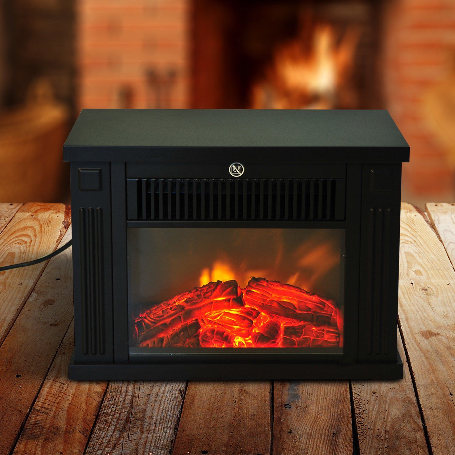 electric fireplace from land power 600W/1200w plastic and tempered black glass, 34x17x25cm - Borgè