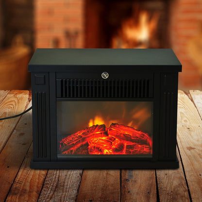 electric fireplace from land power 600W/1200w plastic and tempered black glass, 34x17x25cm - Borgè