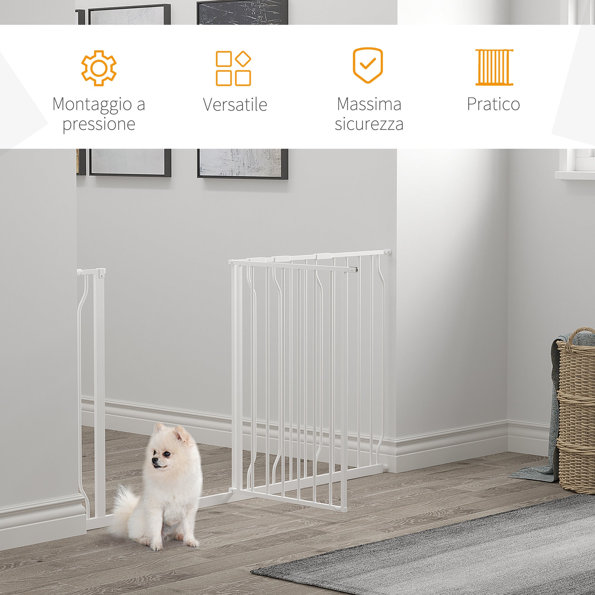 PAWHUT Safety gate for extendable dogs from 75-145cm, in steel and ABS - Borgè