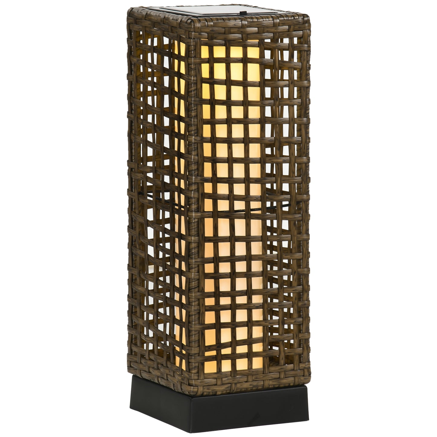 Outsunny Garden Solar Lamp with charging panel, in steel and rattan, 15.5x15.5x46 cm, black and brown - Borgè