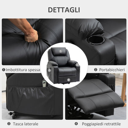 Ultimate Comfort: Reclining Lift Chair with 8 Massage Points & Footrest - Black (88x92x106 cm) - Borgè