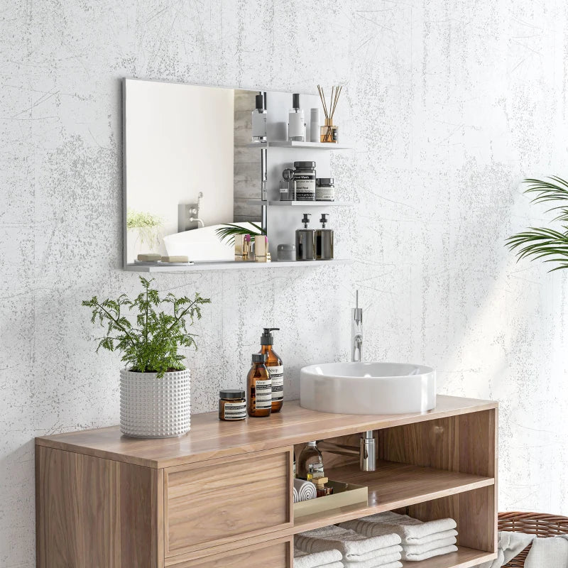 SOLO | White Bathroom Mirror with 2 side shelves and lower shelf | 75x10x48 cm - Borgè