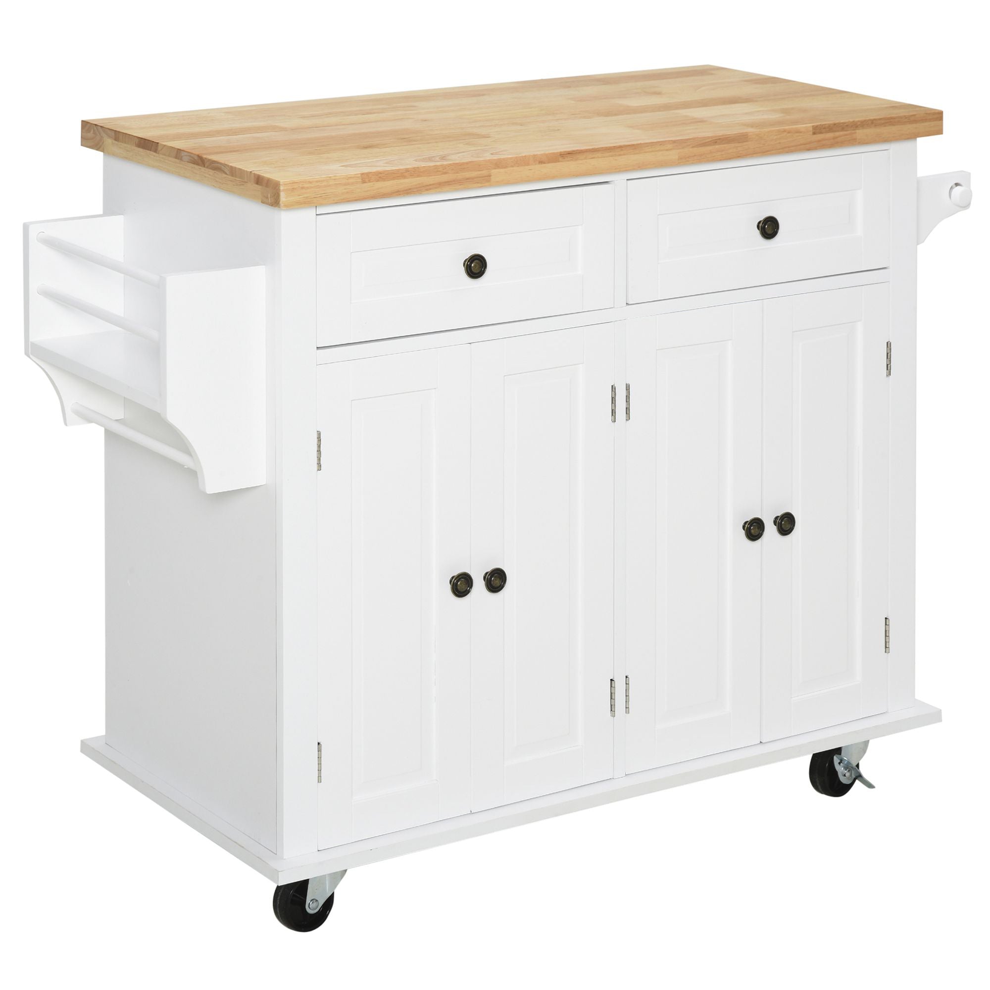 Kitchen Trolley spouses with drawers and wooden holders, 111x44.5x82.5cm, white - Borgè