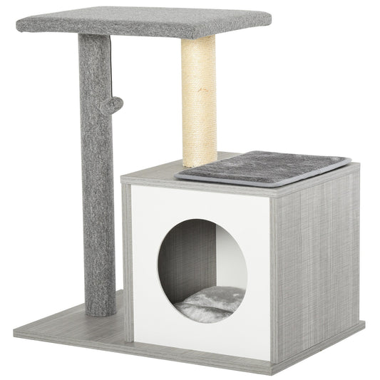 Cat Tree for cats with Scratch Pole in sisal Grey rope 59x39x62cm - Borgè