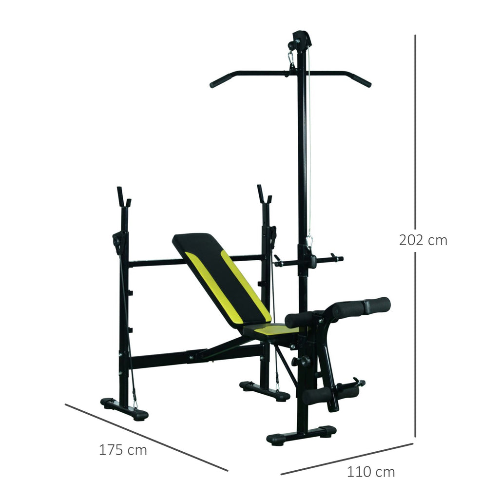 Multifunction bench fitness station with adjustable backrest on 3 levels support legs and upper bar - black - Borgè
