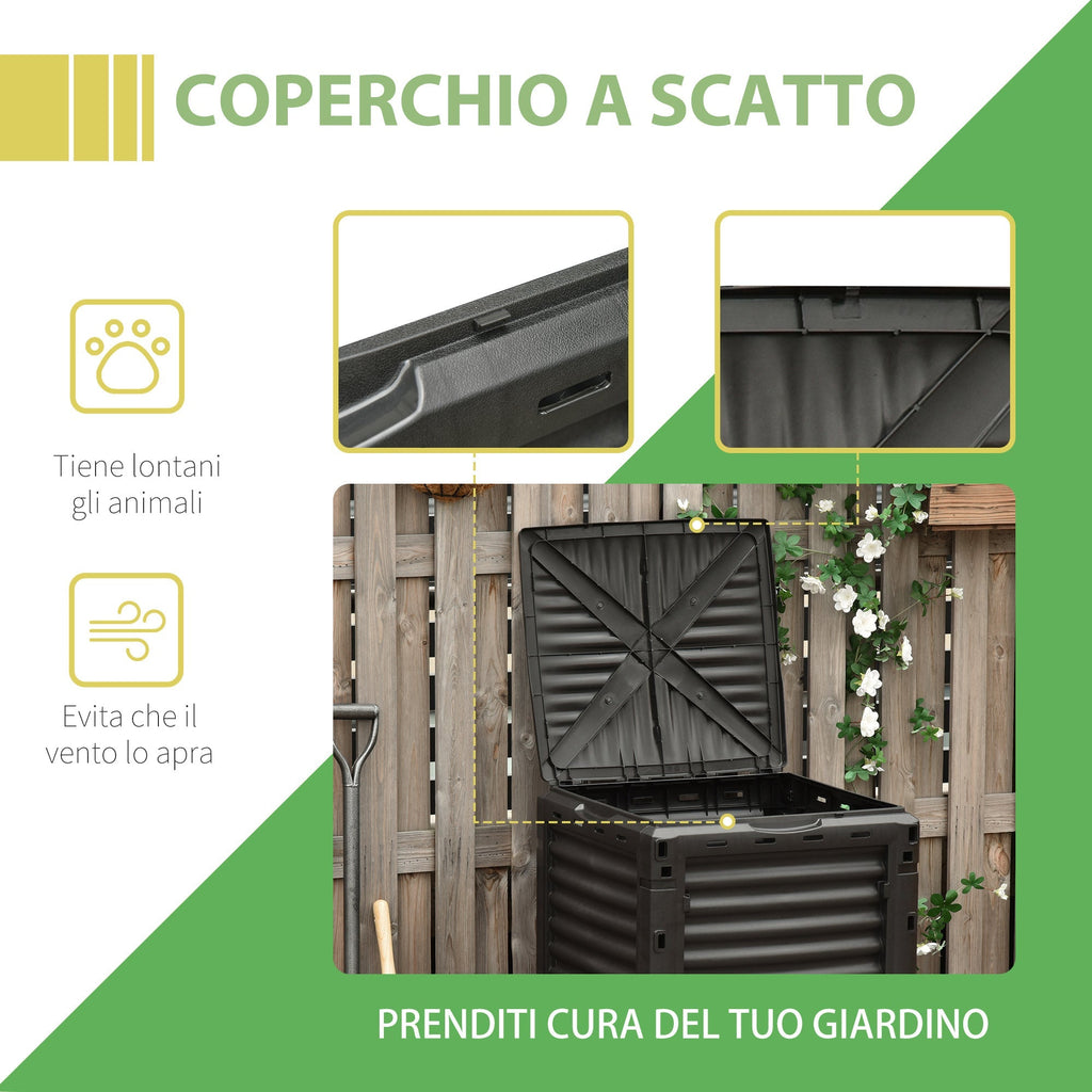 Garden Composter, 300L Black Plastic Home Compost Bin with Snap-On Lid - Borge' Group Limited