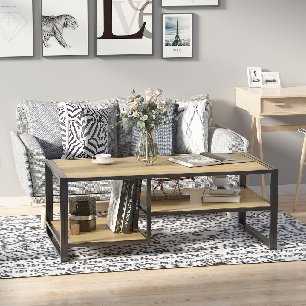 Industrial Style Coffee Table with 3 shelves, in MDF and Steel, 120x60x46cm - Wood | - Borgè