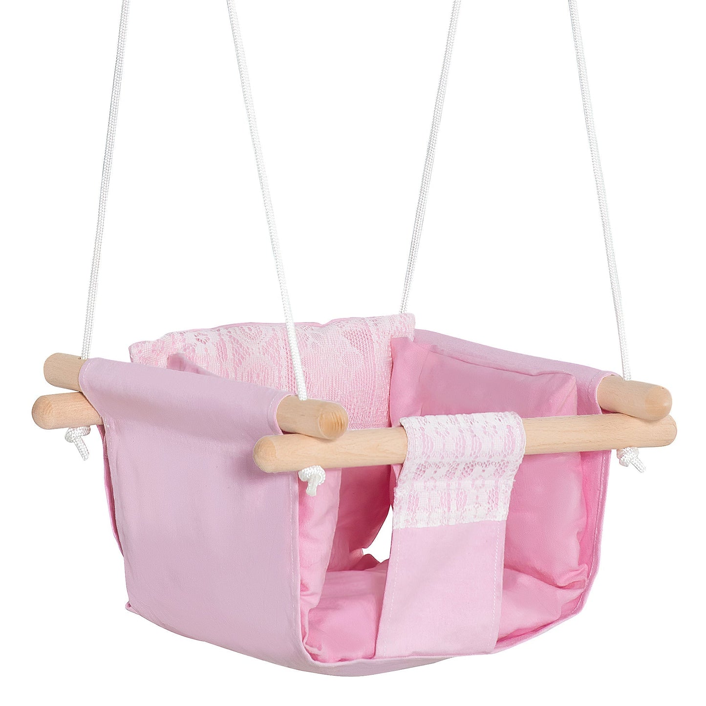 Outsunny Seagin swing for children in fabric and wood with pillow, 40x40x180cm, pink - Borgè