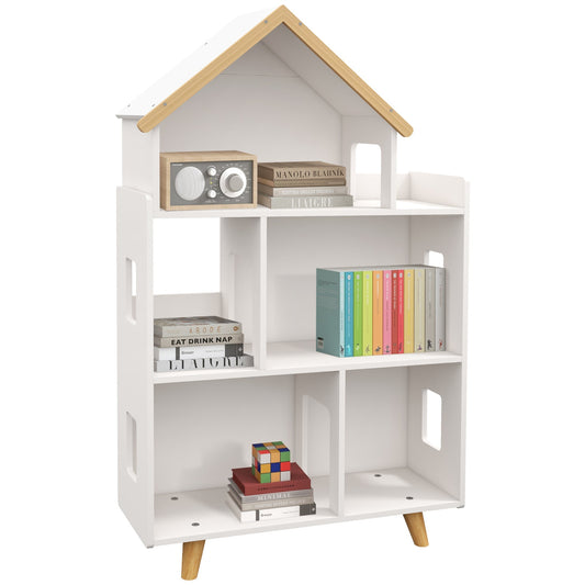 Zonekiz Library for children 3-6 years at 3 levels for books and games, in mdf and pine wood, 65x25x108.5 cm, white - Borgè