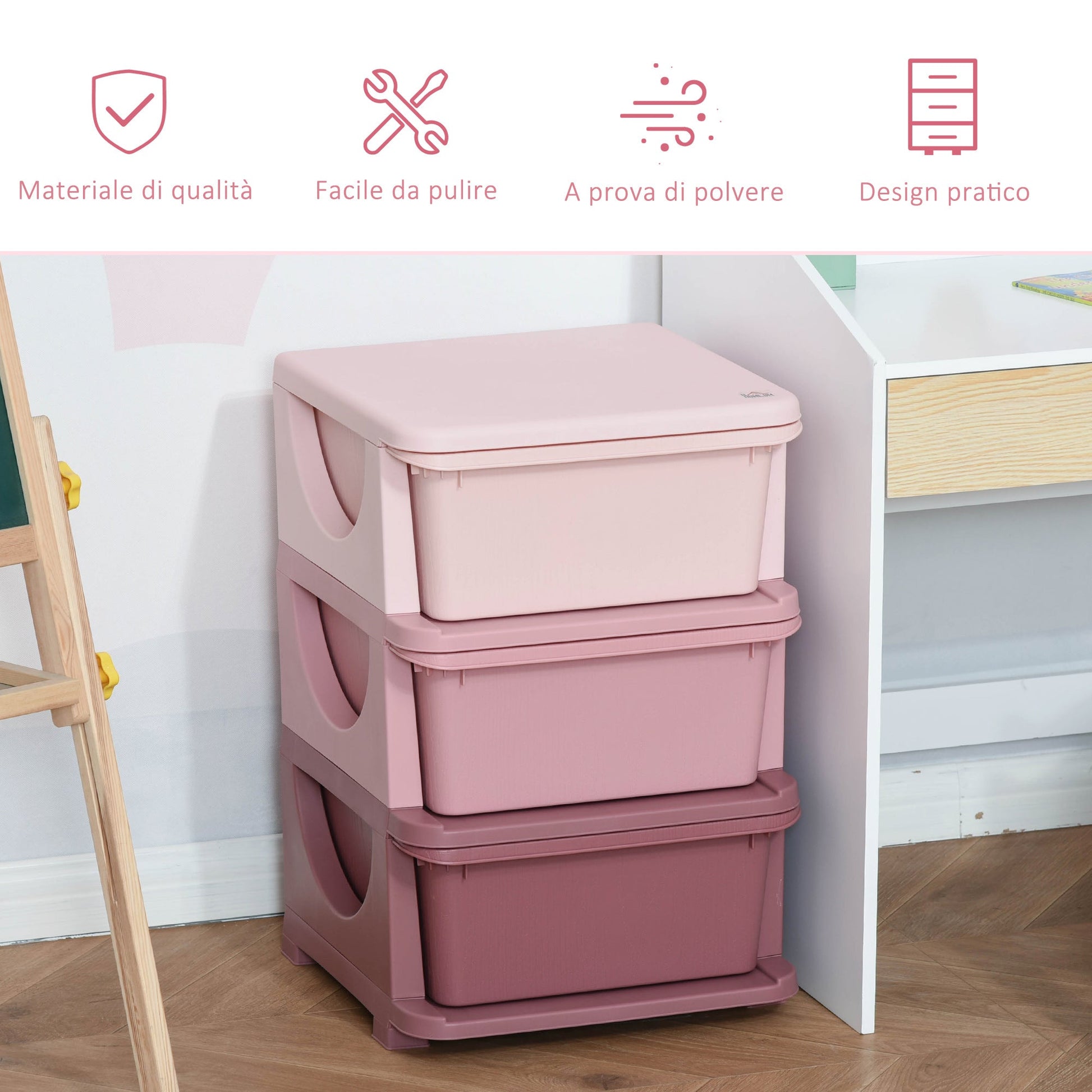 PINKY | Colorful plastic chest of bedroom with 3 drawers | 37x37x56.5cm - Borgè