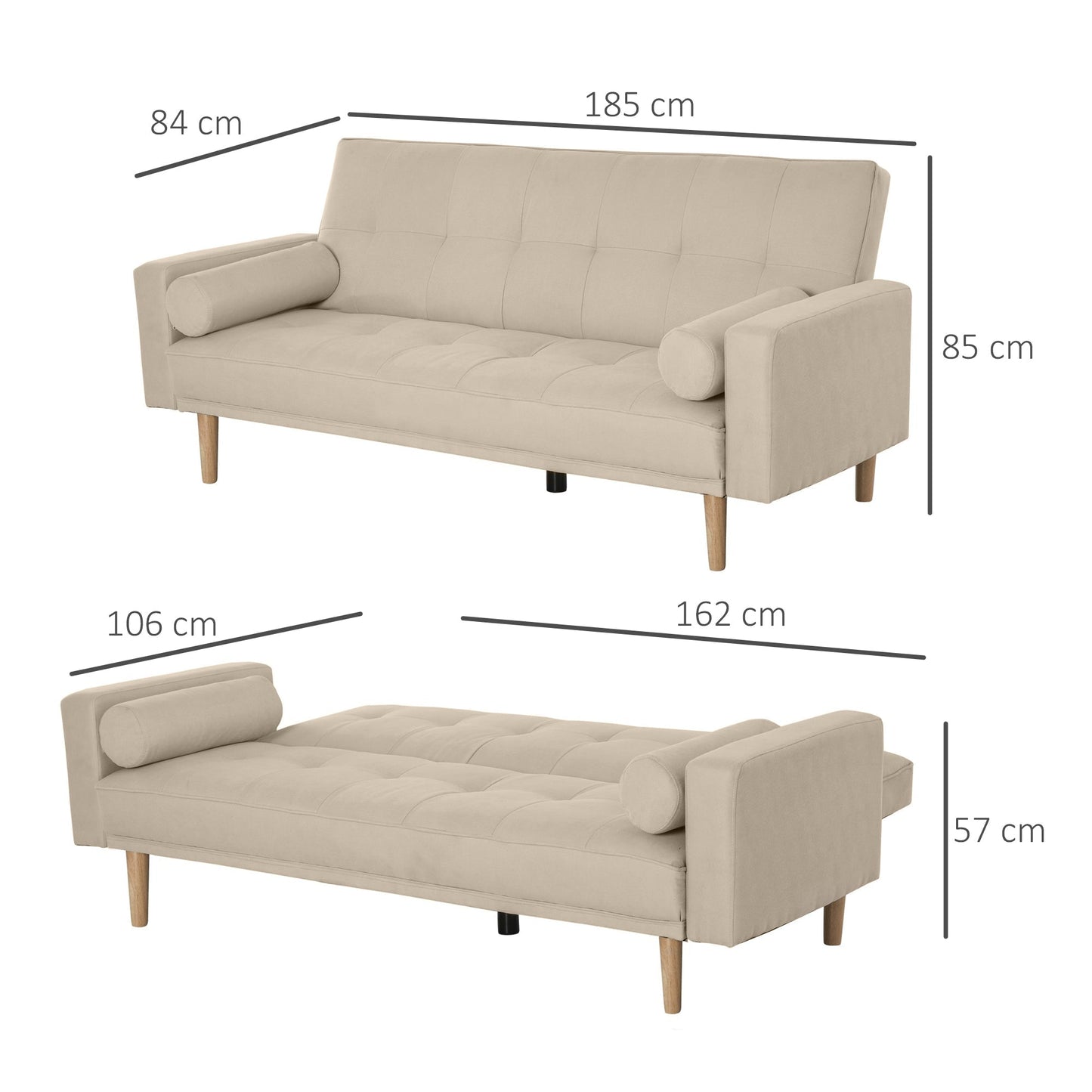 Sofa bed 3 seats with adjustable backrest on 3 beige levels - Borgè