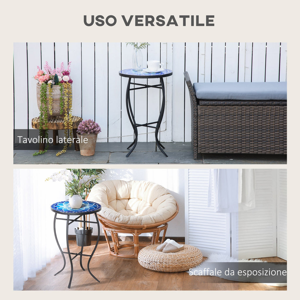 Round Mosaic Metal Garden Coffee Table with Ceramic Top, Ф35.5x53.5cm - Borge' Group Limited