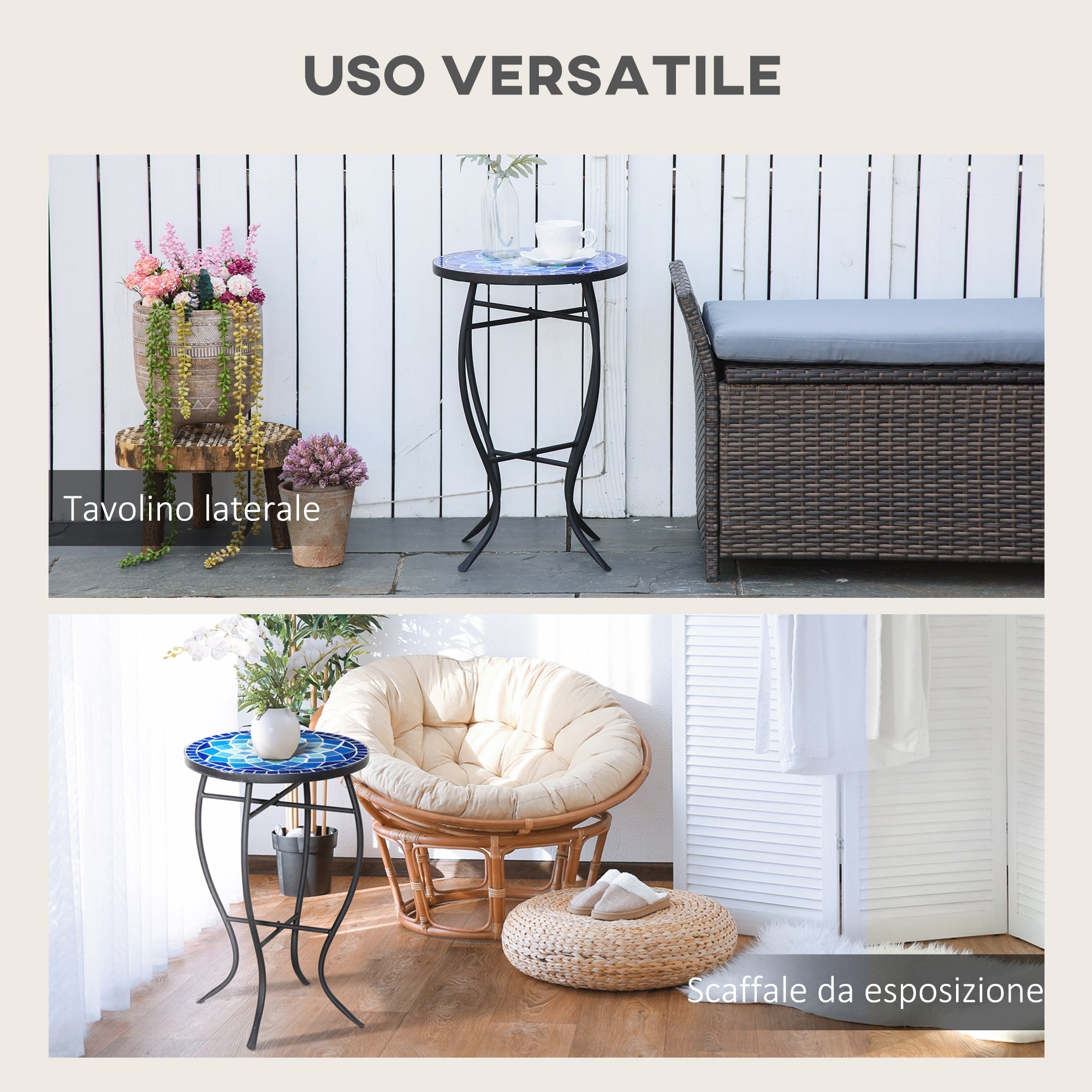 Round Mosaic Metal Garden Coffee Table with Ceramic Top, Ф35.5x53.5cm - Borge' Group Limited