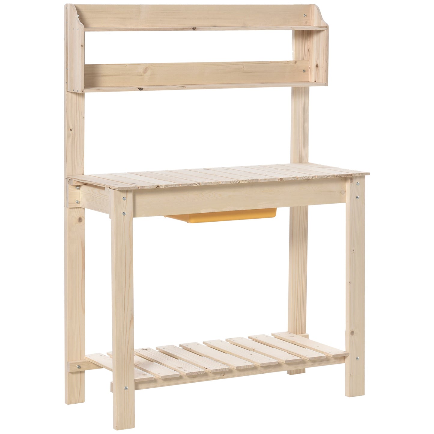 Outsunny work bench for natural wood gardening with integrated tray, shelves and hooks 100x40x140cm - Borgè