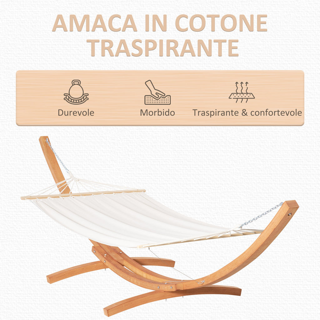 Hammock with Wooden and Cotton Stand, Garden Hammock for Other Outdoor Spaces, 392x120x102cm, White - Borge' Group Limited
