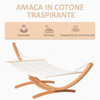 Hammock with Wooden and Cotton Stand, Garden Hammock for Other Outdoor Spaces, 392x120x102cm, White - Borge' Group Limited