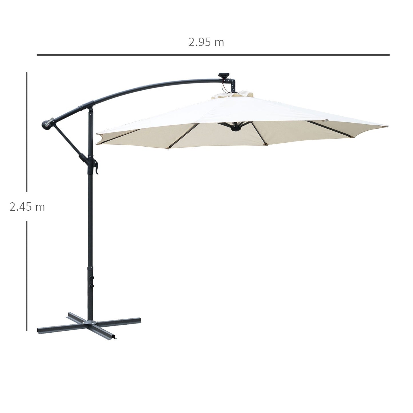 White Cream Umbrella with crank and 8 solar energy LED strips - Borgè