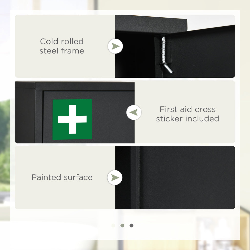 Kleankin Medicinal locker with 3 shelves and block with steel keys, 30x14x46cm, black - Borgè