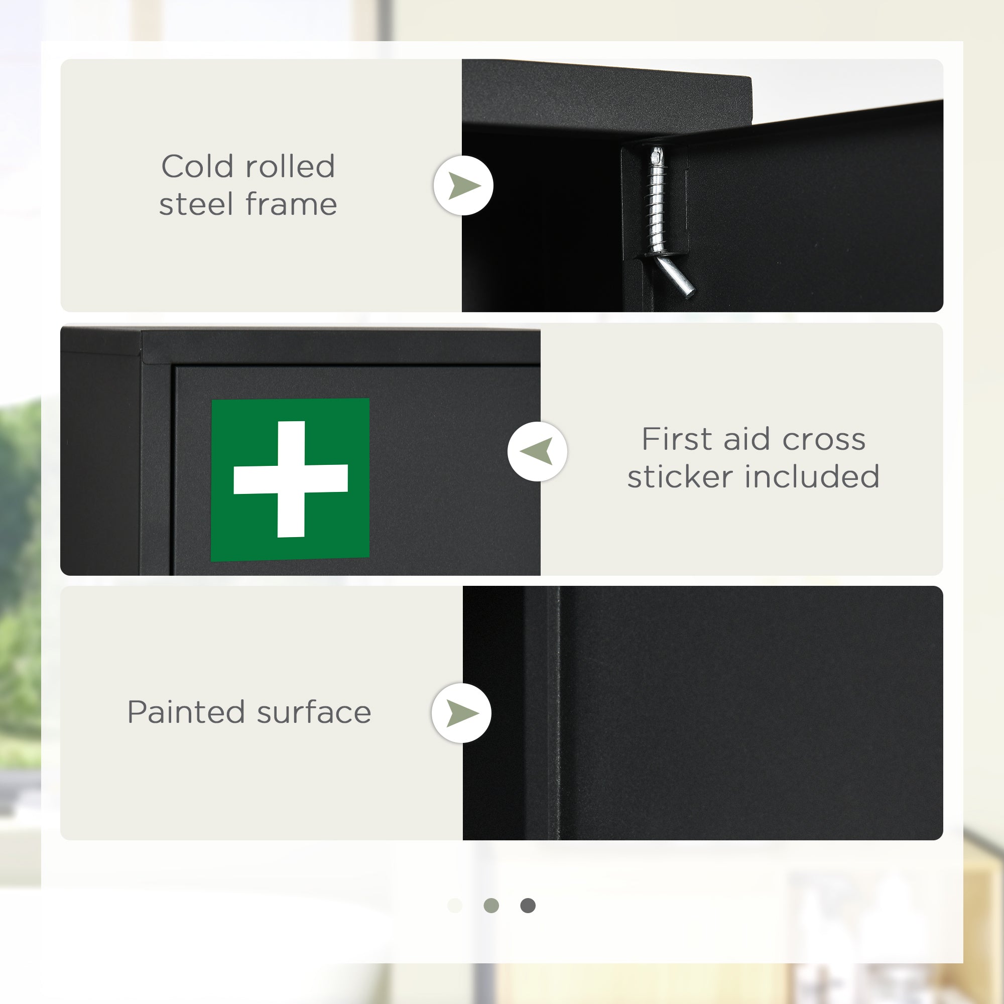 Kleankin Medicinal locker with 3 shelves and block with steel keys, 30x14x46cm, black - Borgè