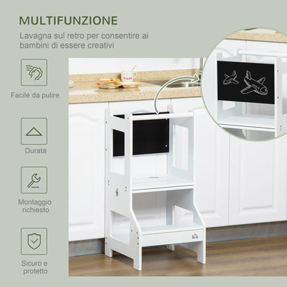 Qaba Scala Montessori 2 in 1 in detachable MDF, with stool, blackboard included, for children 3-6 years old, white - Borgè