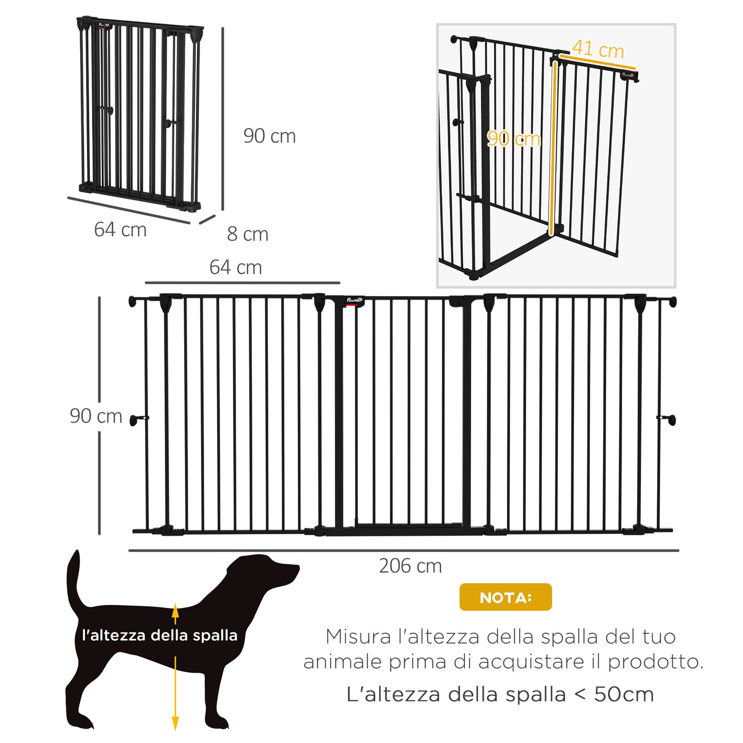 PAWHUT DOCK FOR DOGES Average size with 3 panels with double lock system, 206x90cm, black - Borgè