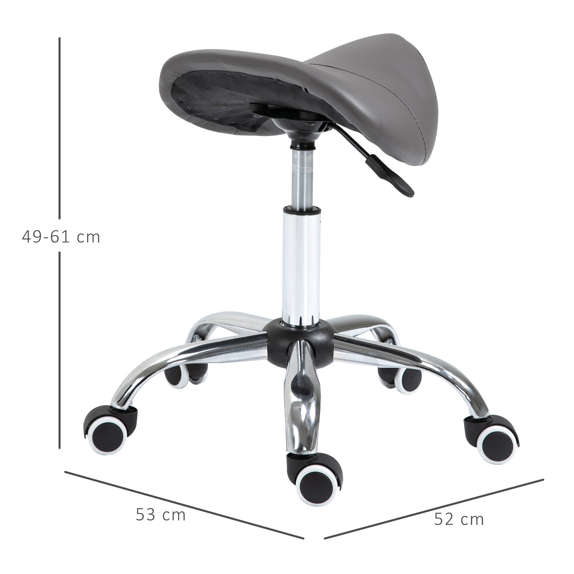 work stool in saddle with wheels and adjustable height for hairdresser shops and tattoo, 52x53x49-61cm Grey - Borgè