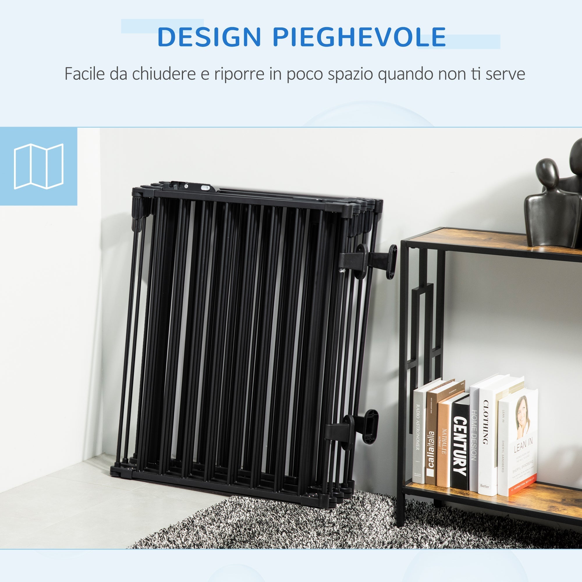 8 Section Folding Dog Safety Gate, Self-Locking & Locking System, Black - Borge' Group Limited