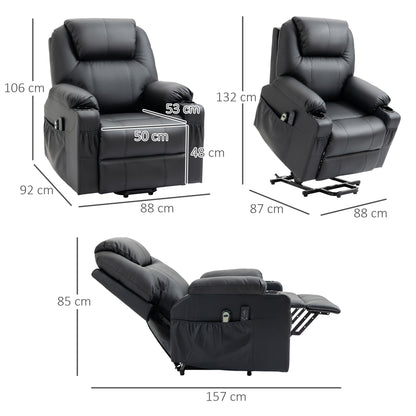 Ultimate Comfort: Reclining Lift Chair with 8 Massage Points & Footrest - Black (88x92x106 cm) - Borgè