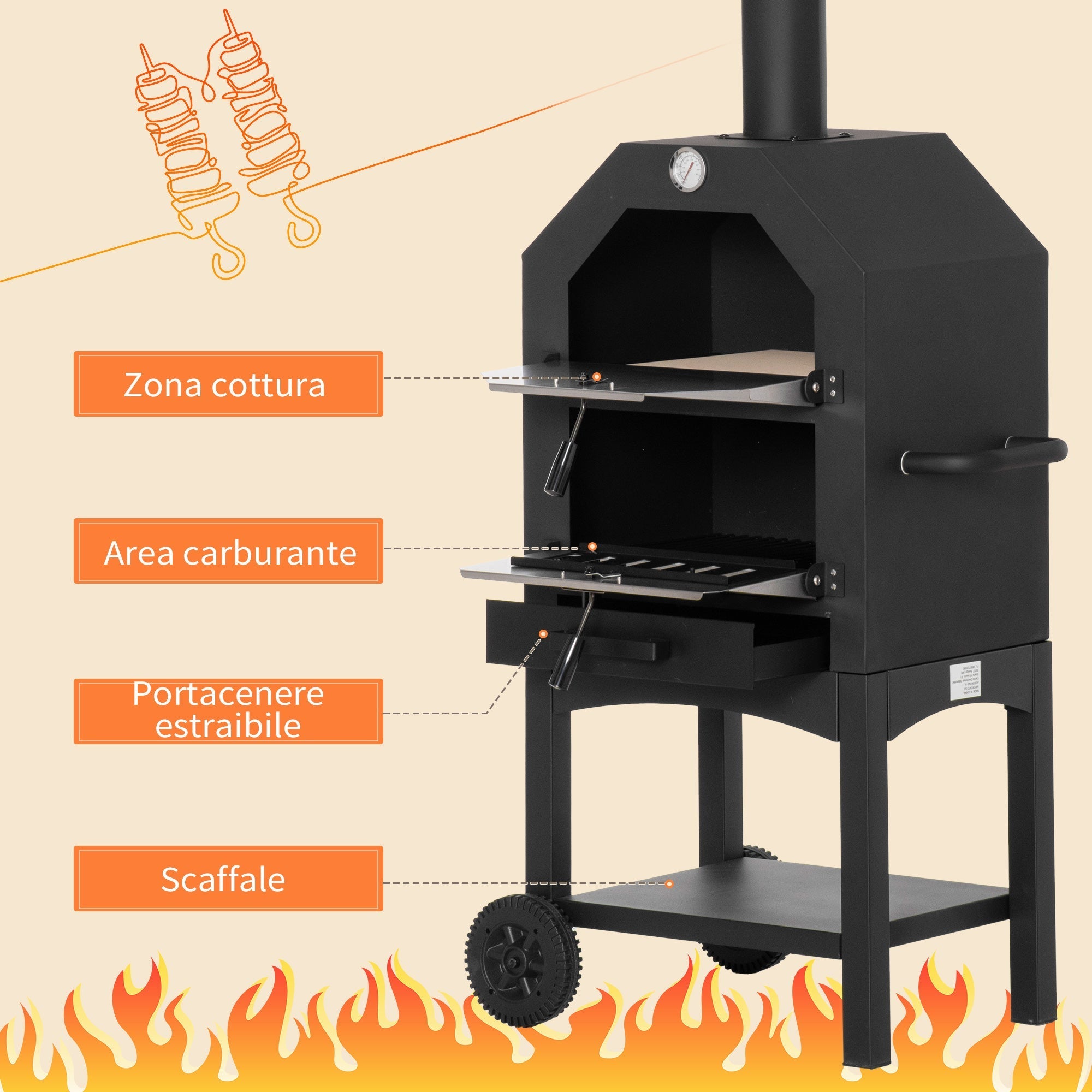 Black Outdoor Pizza Charcoal Oven - Borge' Group Limited