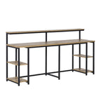 Homcom Double desk with shelves and industrial style shelf in metal and mdf, 200x53x100cm, black brown - Borgè