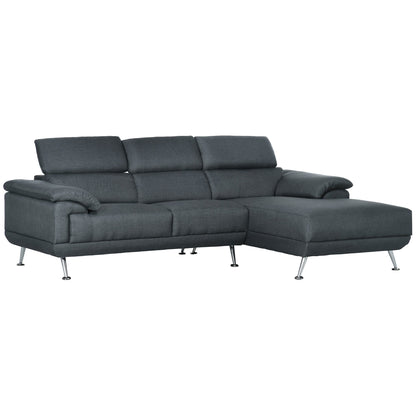 DORI | Dark Grey 3 - seater Corner Sofa with adjustable headrest, 249.5x162.5x95cm, dark Grey - Borgè