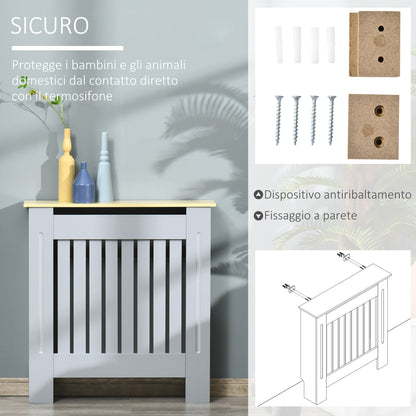 Mobile covering in mdf and chipboard wood, slatted design with superior shelf - Grey